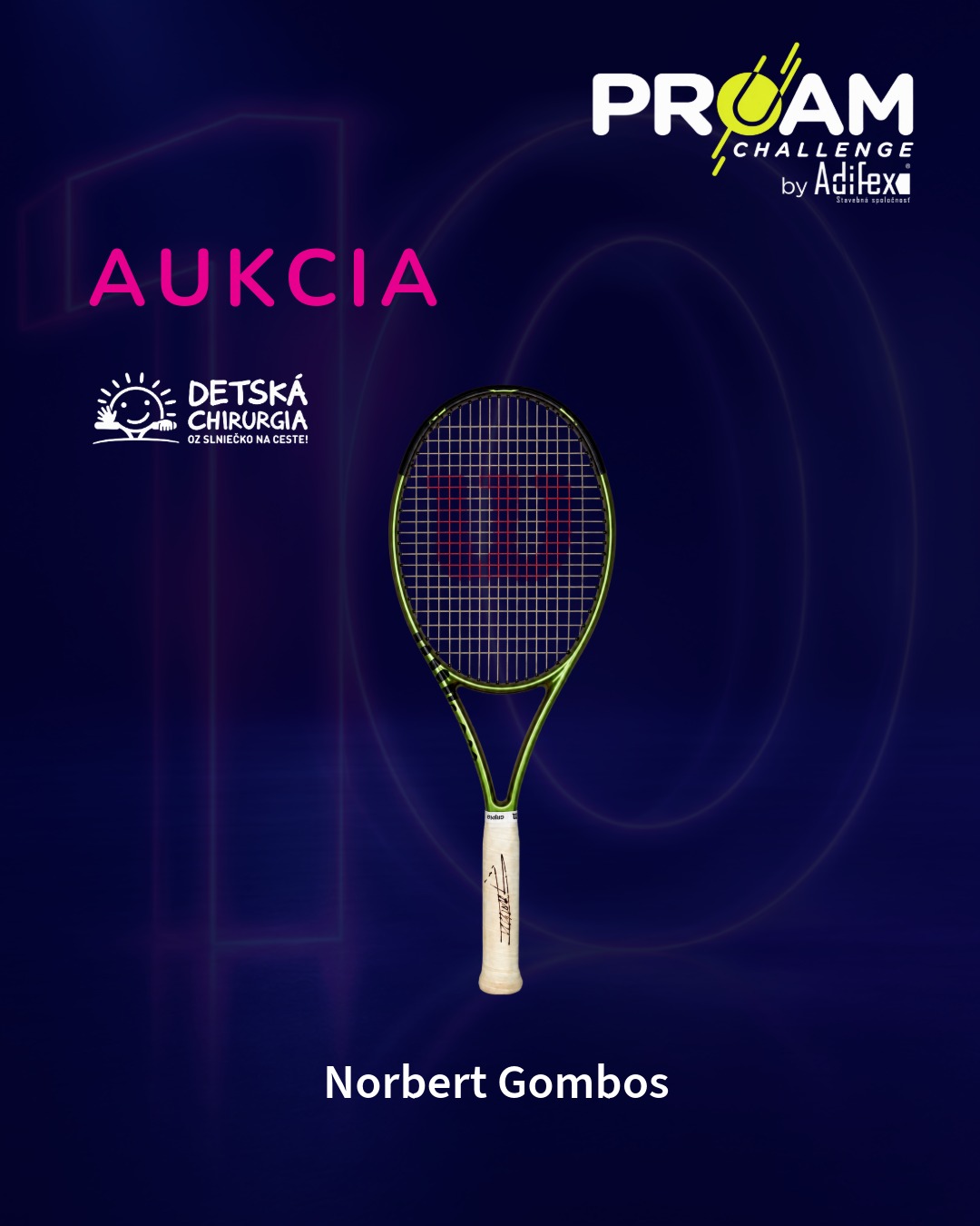 Podpísaná tenisová raketa Norberta Gombosa – ProAm Challenge by Adifex 2026